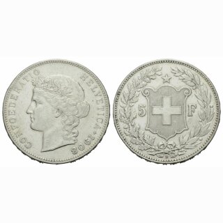 Schweiz 5 Franken 1908 B Frauenkopf