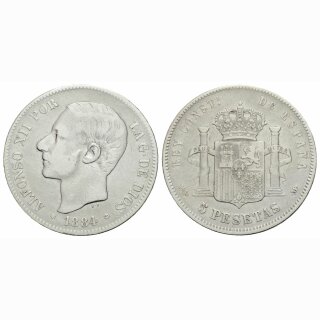 Spanien 5 Pesetas 1884 (84) Alfonso XII