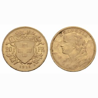 Schweiz 20 Franken 1911 B Vreneli