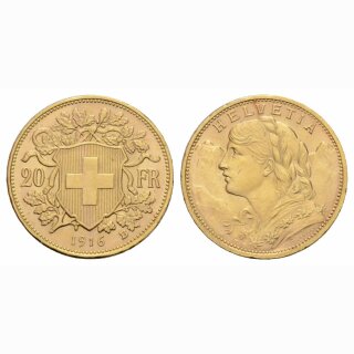 Schweiz 20 Franken 1916 B Vreneli