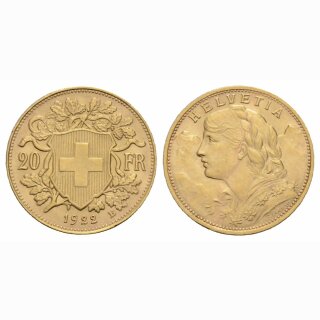Schweiz 20 Franken 1922 B Vreneli