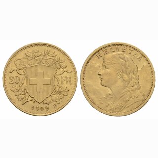 Schweiz 20 Franken 1909 B Vreneli