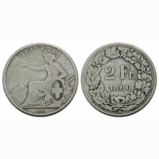 Schweiz 2 Franken 1860 B Sitzende Helvetia