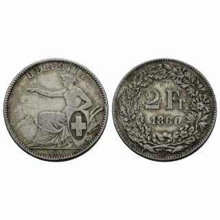 Schweiz 2 Franken 1860 B Sitzende Helvetia