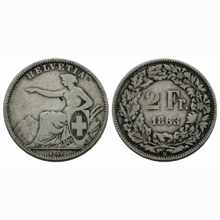 Schweiz 2 Franken 1863 B Sitzende Helvetia