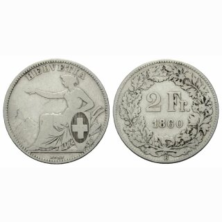 Schweiz 2 Franken 1860 B Sitzende Helvetia