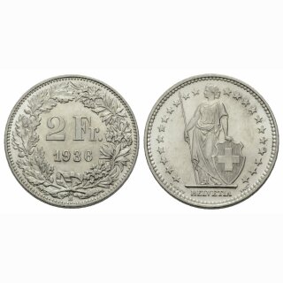 Schweiz 2 Franken 1936 B Stehende Helvetia
