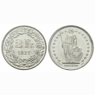 Schweiz 2 Franken 1937 B Stehende Helvetia