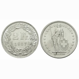 Schweiz 2 Franken 1957 B Stehende Helvetia