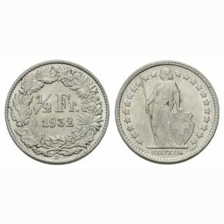 Schweiz 1/2 Franken 1932 B Stehende Helvetia