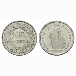 Schweiz 1/2 Franken 1932 B Stehende Helvetia