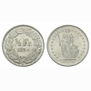 Schweiz 1/2 Franken 1934 B Stehende Helvetia