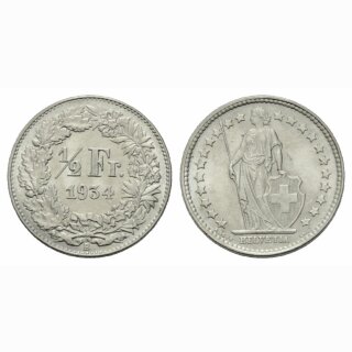 Schweiz 1/2 Franken 1934 B Stehende Helvetia