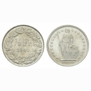 Schweiz 1/2 Franken 1940 B Stehende Helvetia