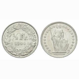 Schweiz 1/2 Franken 1940 B Stehende Helvetia