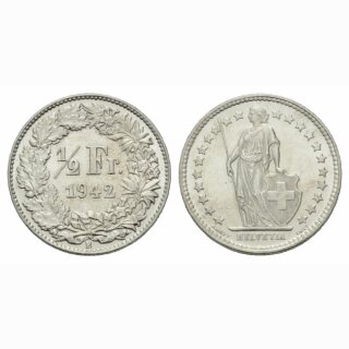 Schweiz 1/2 Franken 1942 B Stehende Helvetia