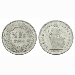 Schweiz 1/2 Franken 1944 B Stehende Helvetia