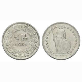 Schweiz 1/2 Franken 1950 B Stehende Helvetia