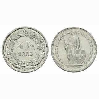 Schweiz 1/2 Franken 1953 B Stehende Helvetia