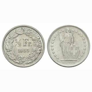 Schweiz 1/2 Franken 1955 B Stehende Helvetia