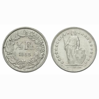 Schweiz 1/2 Franken 1955 B Stehende Helvetia