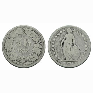 Schweiz 1/2 Franken 1878 B Stehende Helvetia