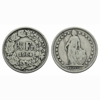 Schweiz 1/2 Franken 1904 B Stehende Helvetia