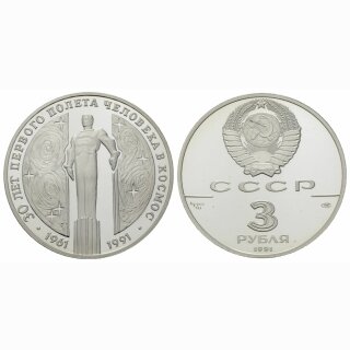 Russland 3 Rubel 1991 Gagarin