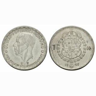 Schweden 1 Krone 1945 TS Gustaf V
