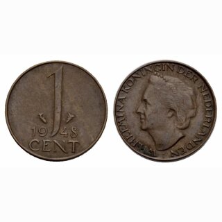 Niederland 1 Cent 1948 Wilhelmia I