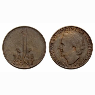 Niederland 1 Cent 1948 Wilhelmia I
