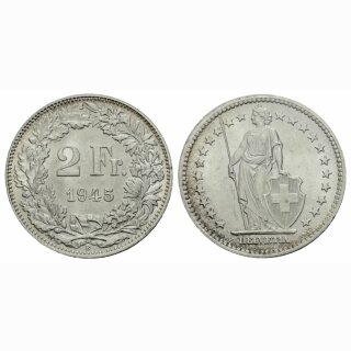 Schweiz 2 Franken 1945 B Helvetia