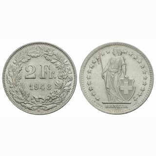 Schweiz 2 Franken 1948 B Helvetia