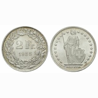 Schweiz 2 Franken 1955 B Helvetia