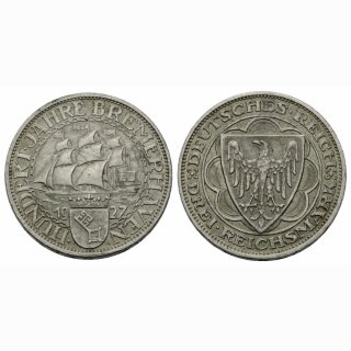 Deutschland  3 Reichsmark 1927 100 Jahre Bremerhaven