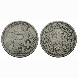 Schweiz 2 Franken 1860 B Sitzende Helvetia