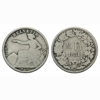 Schweiz 50 Rappen  1851 A  Sitzende Helvetia