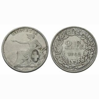 Schweiz 2 Franken 1862 B Sitzende Helvetia