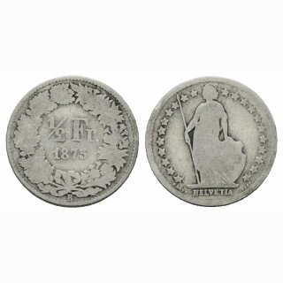 Schweiz 1/2 Franken 1875 B Stehende Helvetia