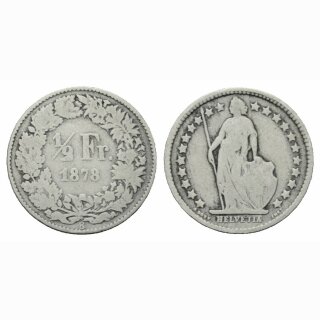 Schweiz 1/2 Franken 1878 B Stehende Helvetia