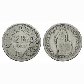Schweiz 1/2 Franken 1879 B Stehende Helvetia
