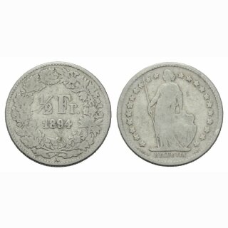 Schweiz 1/2 Franken 1894 A Stehende Helvetia