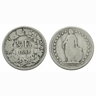 Schweiz 1/2 Franken 1898 B Stehende Helvetia