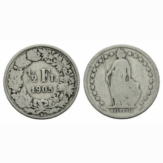 Schweiz 1/2 Franken 1905 B Stehende Helvetia