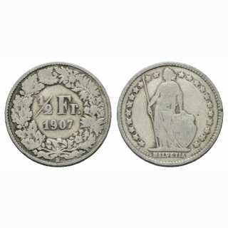 Schweiz 1/2 Franken 1907 B Stehende Helvetia