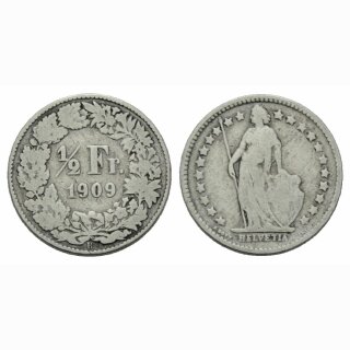 Schweiz 1/2 Franken 1909 B Stehende Helvetia