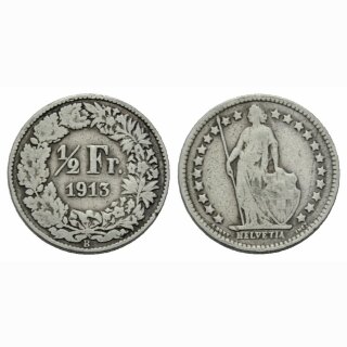 Schweiz 1/2 Franken 1913 B Stehende Helvetia