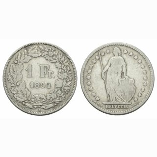 Schweiz 1 Franken 1894 A Stehende Helvetia