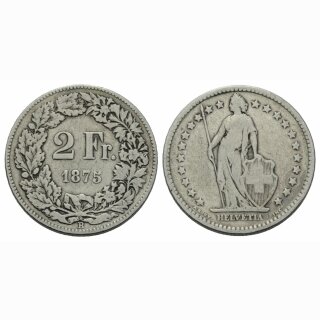 Schweiz 2 Franken  1875 B Stehende Helvetia