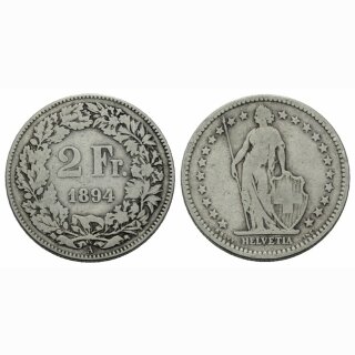 Schweiz 2 Franken  1894 A Stehende Helvetia